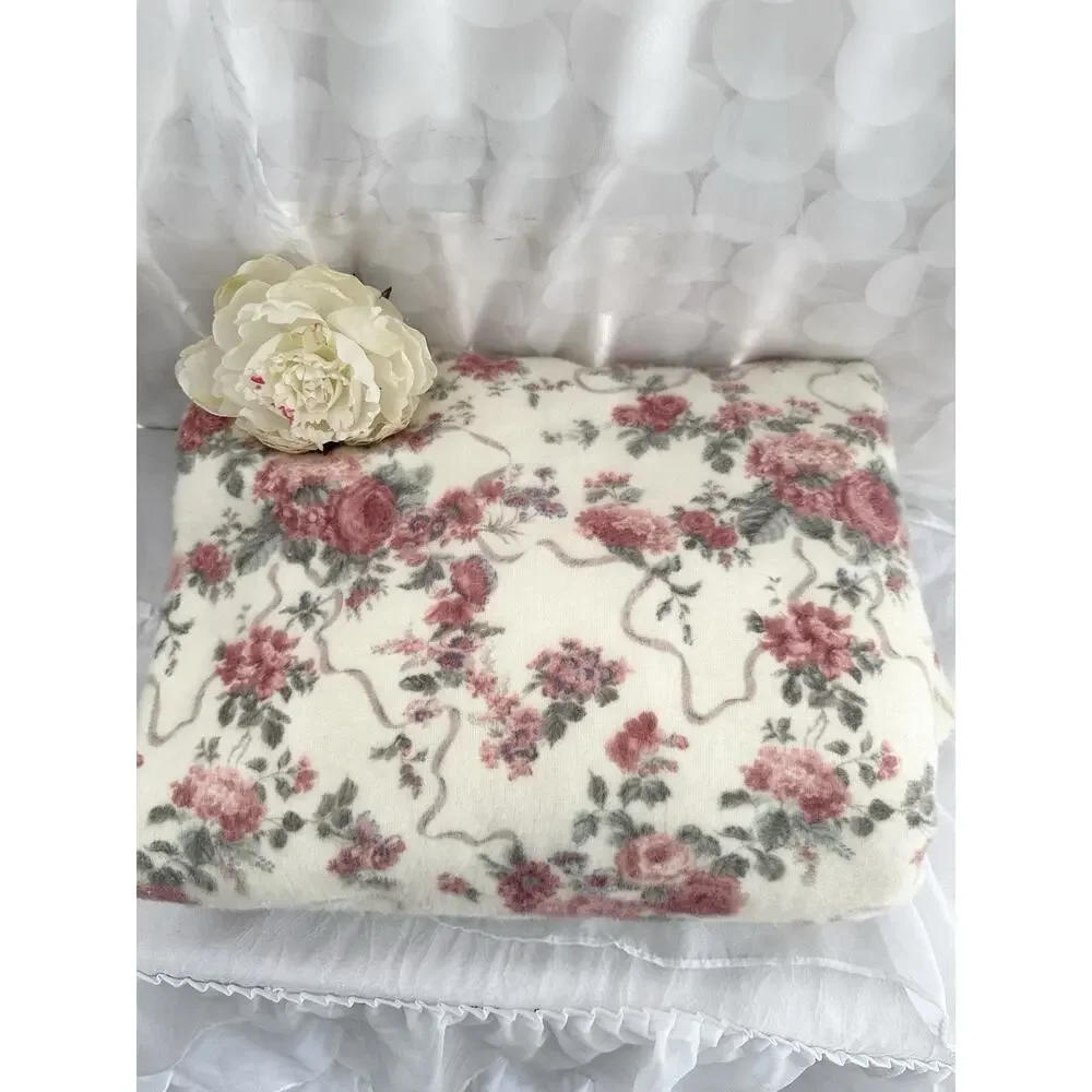 VTG Tennessee Woolen Mill Floral Blanket Fleece Pink Country Cottage 50 X 72 USA